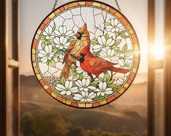 Cardinal Bird Stained Glass Memorial Suncatcher, Red Cardinal In Loving Memory Ornament, Suncatcher Craft, Remembrance Decor, Sympathy Gifts