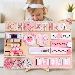 Personalized Wooden Busy Board, Montessori Toy for Toddlers, Baby Shower Gift, 1st Birthday Gift, Educational Toy, Gift for Kids, 3 year old