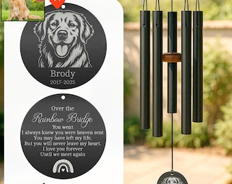 Custom Engraved Pet Memorial Wind Chime, Dog or Cat Loss Gift, Personalized Outdoor Garden Tribute, Sympathy Keepsake for Pet Owners