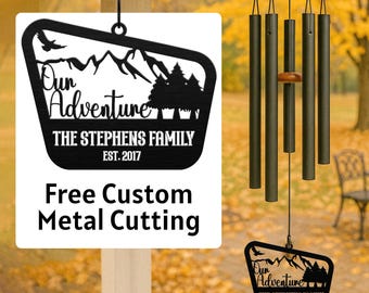 Personalized Outdoor Family Wind Chime Sign, Custom Cabin Metal Name Plaque, Farmhouse or Lake House Decor, Camping or Housewarming Gift