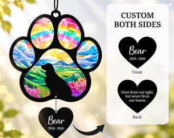 Cocker Spaniel Memorial Suncatcher, Custom Sunset Pet Memorial Ornament, Personalized Cocker Silhouette, Rainbow Bridge Dog Paw Gift