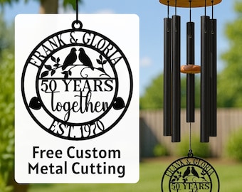 Personalized Couple Wind Chime, Custom Romantic Chime Gift for Her or Husband, Wedding Anniversary Decor, Parents Anniversary or Keepsake
