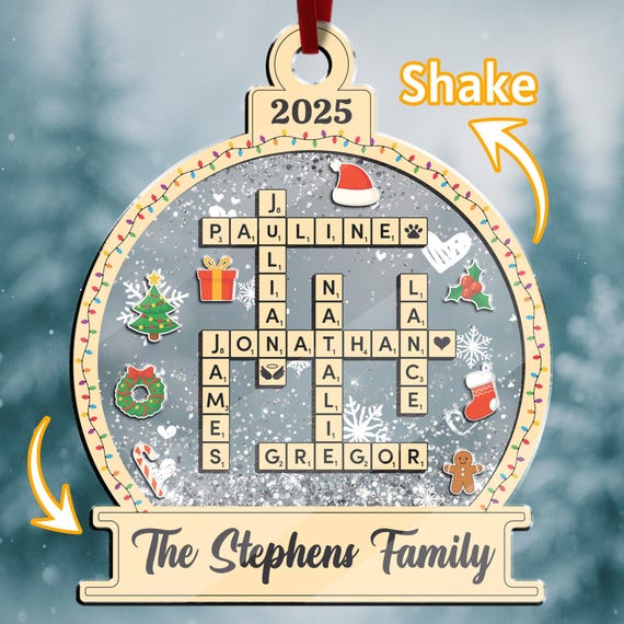 2026 Family Crossword Christmas Ornament, Personalized Scrabble Puzzle Name Ornament, Xmas Tree Decor, Crossword Puzzle Name Ornament