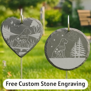 Personalized Engraved Memorial Stone for Pet Loss, Custom Garden Hanging Plaque, Outdoor Dog or Cat Tribute Keepsake, Sympathy Gift Idea