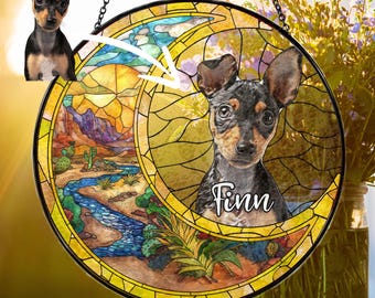 Custom Pet Portrait Stained Glass Suncatcher,Stained Glass Dog Memorial,Custom Dog Portrait from Photo,Sympathy Gift,Stained glass dog CDS02