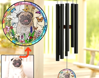 Personalized Pet Remembrance Wind Chime, Stained Glass Sun Catcher for Pet Passing, Condolence Yard Present, Memorial Token Decor