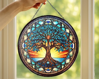 Personalized Tree of life GLASS Suncatcher Hanging, Family suncatcher, Tree of life glass , gift for mom, Perfect for home decor TS01