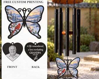 Grandpa Memorial Wind Chime, Personalized Butterfly Photo Gift, Sympathy Keepsake, Grandpa Memorial