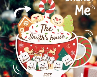 Custom Marshmallows Pet Family Shaker Ornament, 4D Shake Family Ornament With Pets, Gift For Christmas Family And Pets 2025, Hot Chocolate