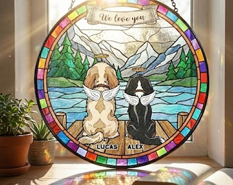 Custom Dog Portrait Memorial Suncatcher, Personalized Pet Portrait Stained Glass Decor, Dog Memorial Gift, Pet Loss Gifts, Sympathy Gift