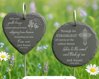 Engraved Personalized Memorial Garden Stone for Loved Ones, Custom Slate Heart or Circle Plaque for Grave, Indoor or Outdoor Tribute Marker