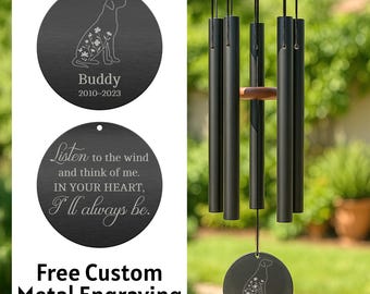 Custom Engraved Pet Memorial Wind Chime, Personalize Dog or Cat Loss Gift, Outdoor Garden Tribute Chime, Sympathy Remembrance Gift for Owner
