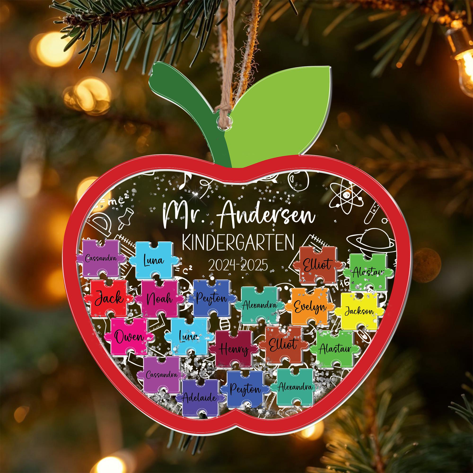 Personalized Teacher Christmas Ornament with Student Names, Custom Thank You Gift for Kindergarten Teacher, Teacher Class Shaker Ornament