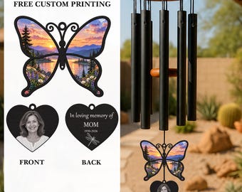 Mom Memorial Wind Chime, Personalized Butterfly Photo Keepsake, In Loving Memory Sympathy Gift