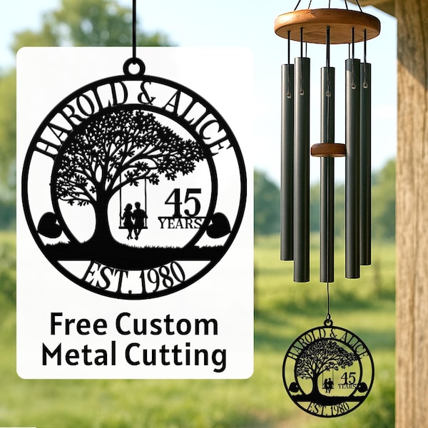 Custom Couple Wind Chime, Romantic Wedding Outdoor Decor, Anniversary Gift for Parents or Couples, 40th 50th 60th Milestone Celebration
