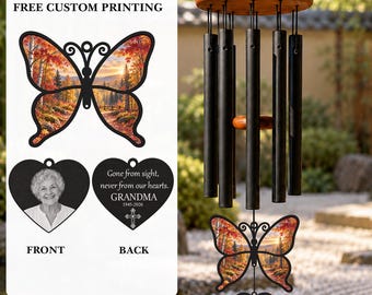 Grandma Memorial Wind Chime, Butterfly Photo Tribute Gift, Personalized In Memory Keepsake Decor