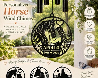 Horse Memorial Gift, Personalized Wind Chime, Horse Loss Keepsake, Equestrian Tribute, Custom Name & Dates Metal Decor