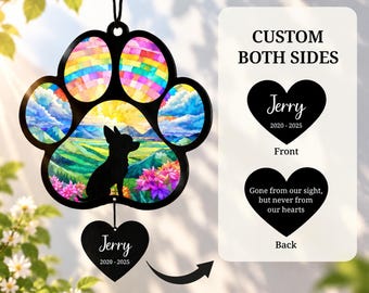 Chihuahua Memorial Suncatcher, Custom Sunset Pet Memorial Ornament, Personalized Chihuahua Silhouette, Rainbow Bridge Gift, Dog Paw Keepsake