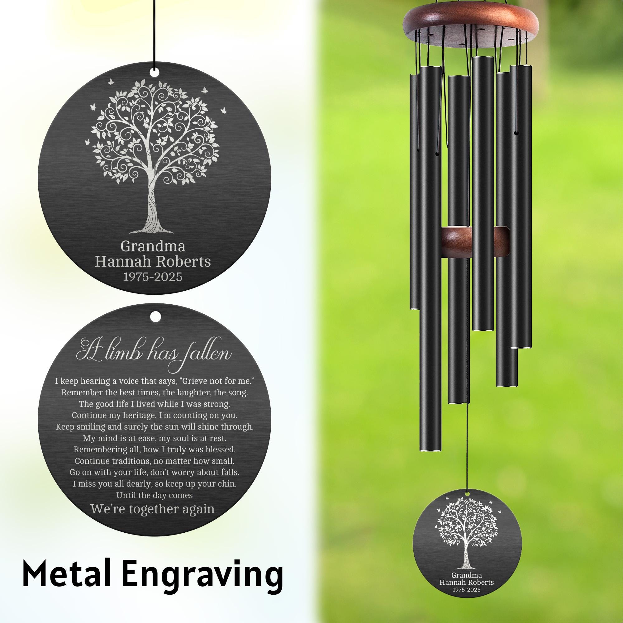 Sympathy Wind Chime Memorial, Personalized Remembrance Chime, Custom Bereavement Gift, In Loving Memory Keepsake, Tribute Wind Chimes