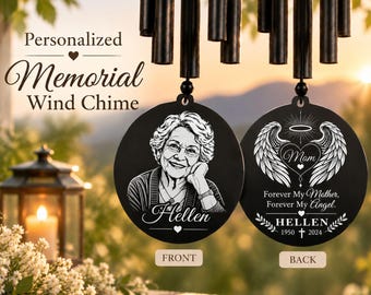 Mom Dad Memorial Wind Chime, Personalized Portrait Metal Keepsake, Mother Father Loss Gift, Custom Sympathy Tribute, Forever Loved Memory