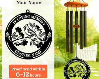 Memorial Wind Chimes, Cardinal In Loving Memory Wind Chime Personalized, Sympathy Wind Chimes for Funeral Gift