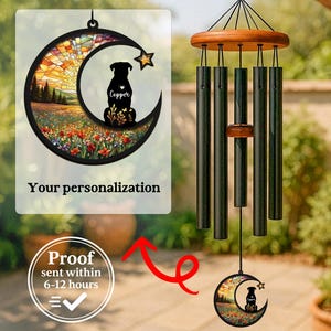 Dog Loss Wind Chime – Personalized Pet Memorial with Name & Breed, Crescent Moon Suncatcher, Remembrance Gift, Pet Passing Keepsake