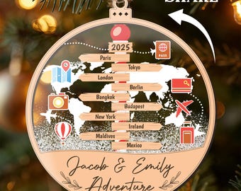 Personalized 2025 Travel Adventure Ornament, 4D Travel Shaker Ornament, Custom Destination Keepsake, Christmas Gift for Travelers