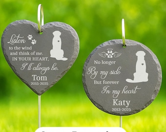 Custom Pet Memorial Stone for Dogs – Engraved Slate Grave Marker with Name, Dates, Quote & Breed Silhouette – Pet Loss Gift for Dog Owners