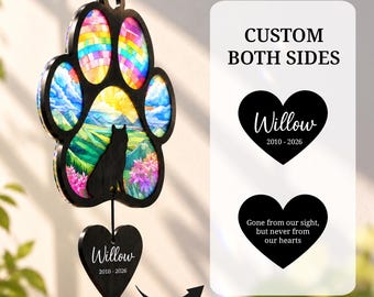 Husky Memorial Suncatcher, Custom Sunset Pet Memorial Ornament, Personalized Siberian Husky Silhouette, Rainbow Bridge Dog Paw Gift