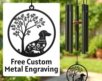 Custom Engraved Pet Memorial Wind Chime, Dog or Cat Loss Gift, Outdoor Garden Sympathy Chime, Remembrance Tribute Keepsake for Owners