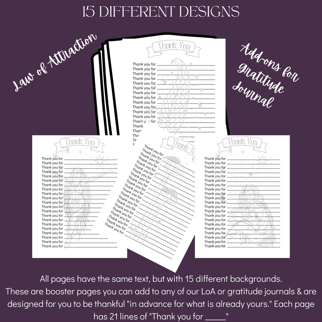 Printable Thank You Gratitude Journal Pages With 15 Different Designs ...