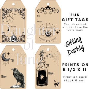 Tag regalo gotico, Etichette regalo stampabili, Etichette per regali, Regali
