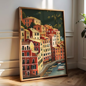 Oeuvre d'art de Portofino Italie - Cartes postales italiennes du paradis. impression vintage bord de mer, affiche côtière, art mural plage, peinture. Formats A4, A3, A2.