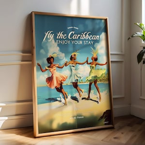 Ilustración elegante de una isla caribeña de América del Norte: postales, pósteres de viaje, arte vintage colorido, pósteres, pinturas. Tamaños A4, A3 y A2.