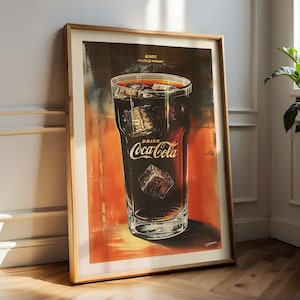 コカコーラ グラス ヴィンテージ アートワーク ギフト - バー カート。オリジナル プリント、ポスター、ウォール アート、絵画。A4、A3、A2 サイズ。