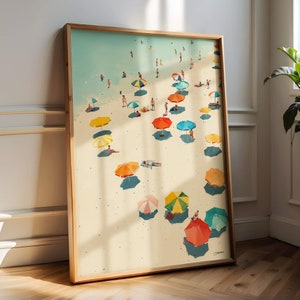 Obra de arte de verano: arena y mar. Impresión vintage, póster, arte mural, pintura. Tamaños A4, A3 y A2.