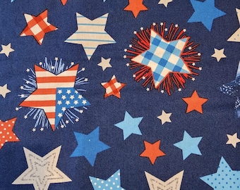 patriotic stars fabric, 4th of July fabric, cotton fabric, yardage, sewing projects, craft projects, patriotic fabric, blue with stars