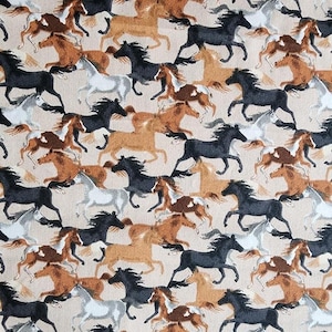 horse fabric, cotton fabric, horses fabric, various horses, horses, yardage, sewing project, craft project