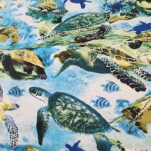 turtle fabric, cotton fabric, yardage, craft projects, sewing projects, turtle print fabric, under the sea