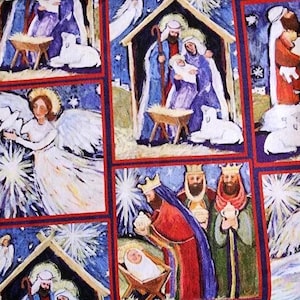 Christmas fabric, birth of Jesus fabric, manger scene fabric, religious fabric, Christian fabric, cotton fabric, yardage, sewing project