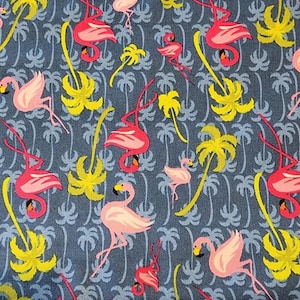 flamingo fabric, pink flamingos, blue fabric, yardage, cotton fabric, sewing project, pink flamingo fabric