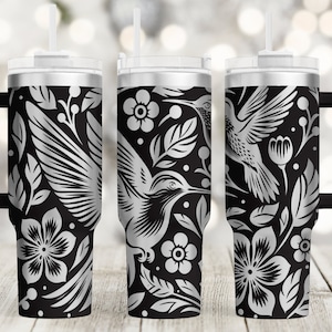 Hummingbird Tumbler Wrap Laser Svg, Flower 40oz Laser Engraved Tumbler Wrap Floral Laser Engraving Svg, 40 oz Tumbler Laser File Svg Design