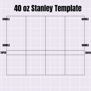 May include: A black and white template for a 40 ounce Stanley-style thermos. The template is divided into four sections, each with a handle and a taper. The template is on a grid background.