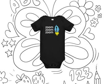 Zoom zoom zoom cute spaceship short sleeve onesie for baby boys and girls.