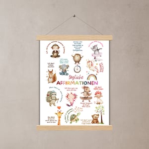 Poster con affermazioni quotidiane per bambini con gancio magnetico in legno ⎪ Poster incoraggiante ⎪ Carta opaca di alta qualità con cornice in legno