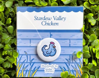 Stardew Valley Blue Chicken Button Pins | Adorable Farm Animal Accessories