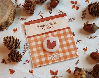 Stardew Valley Brown Chicken Button Pins | Adorable Farm Animal Accessories