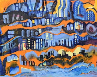 Original Painting, Night in the City