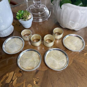 Vintage Capiz Shell Coasters: Silver Trim, Coastal Bar Decor, 8 piece
