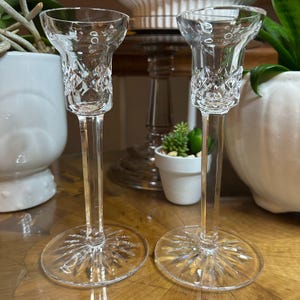 Vintage Waterford Crystal Tall Lismore Candle Holders | 1950s Mid Century Pair